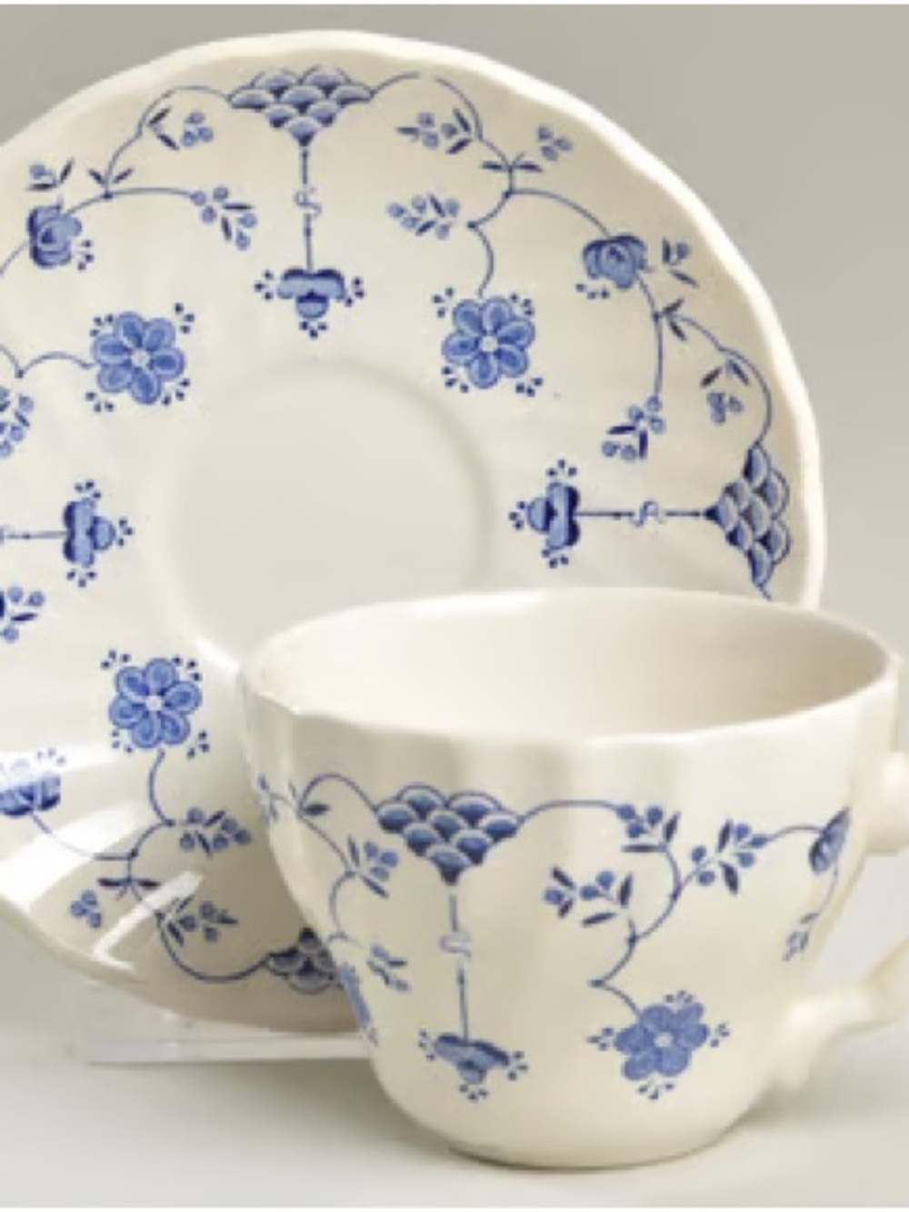 Myott Finlandia Blue Floral Teacup and Saucer - White and Blue